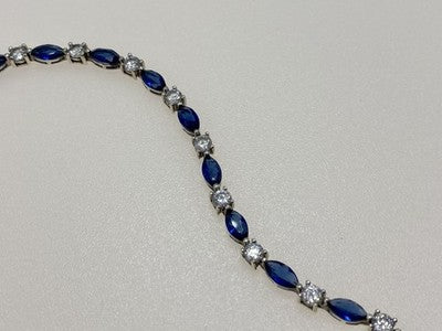 925 Sterling Silver Blue Spinel & CZ Bracelet Size 7.5 IN
