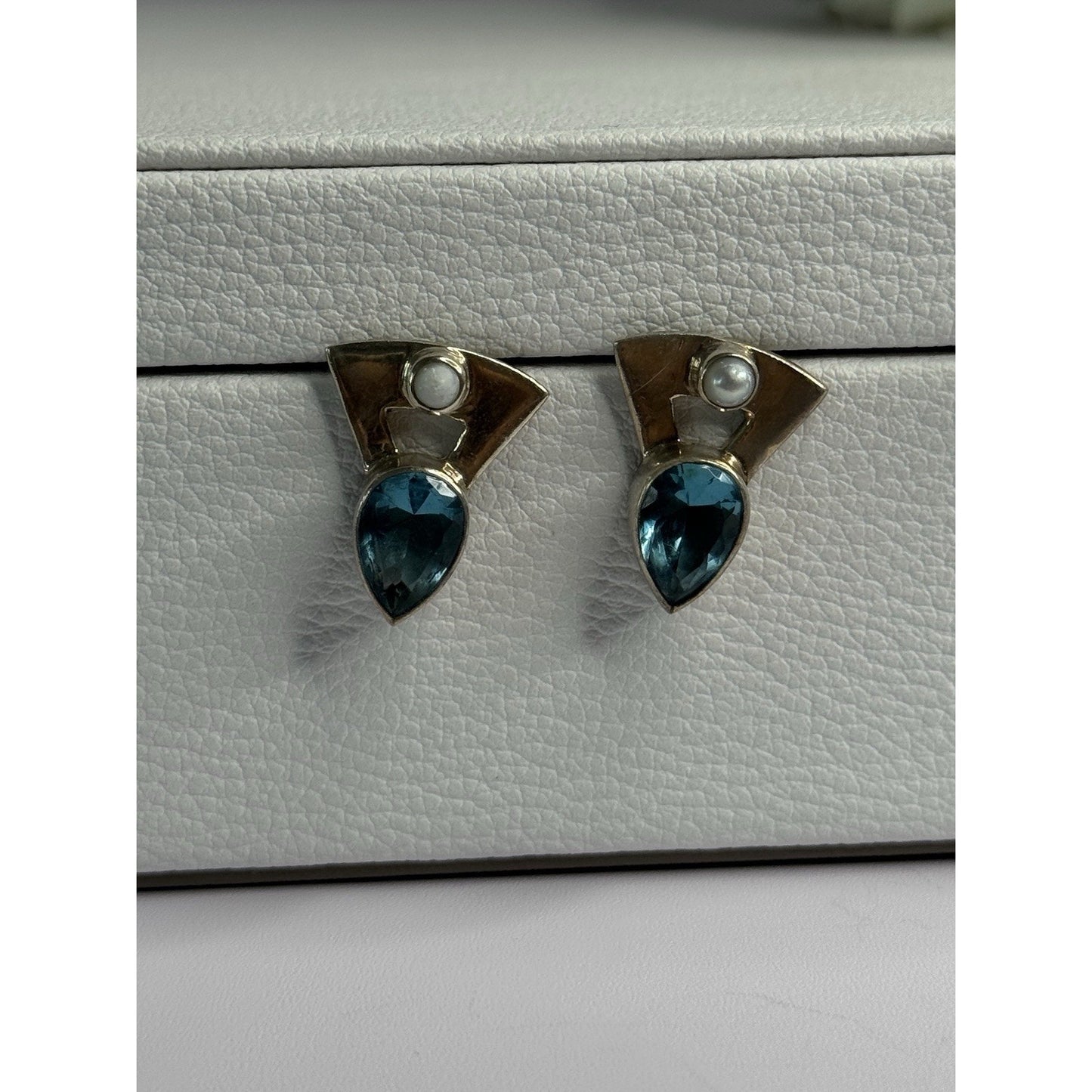 925 STERLING SILVER TOPAZ & PEARL EARRINGS LENGTH 0.70 INCH