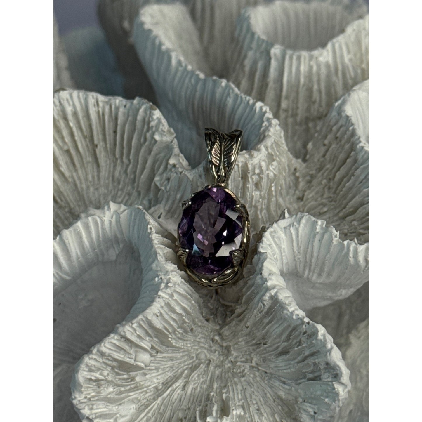 ELEGANT 925 STERLING SILVER AMETHYST PENDANT LENGTH 1 INCH
