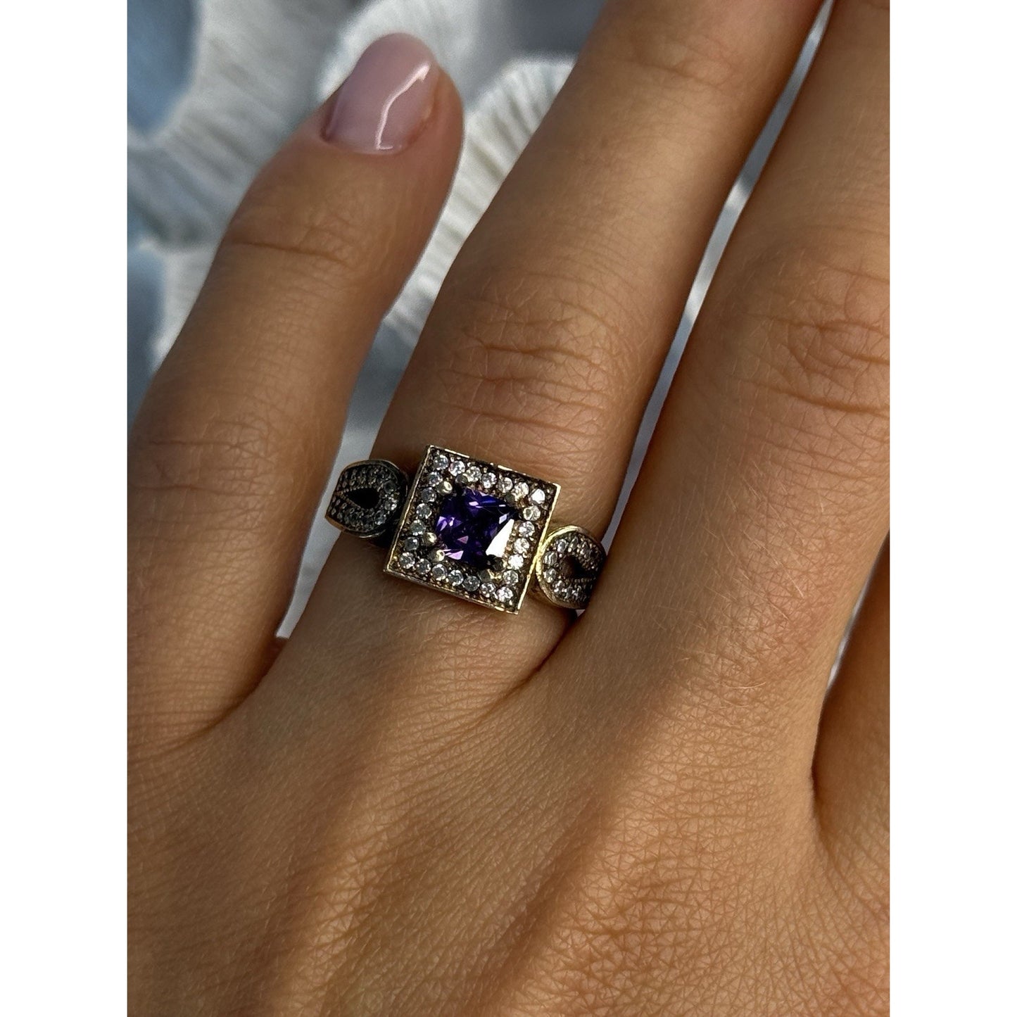 925 STERLING SILVER AMETHYST & BERYL RING SIZE 7