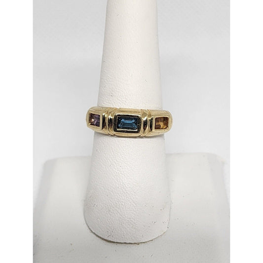 14K YELLOW GOLD AMETHYST, TOURMALINE & CITRINE RING SIZE 6.5