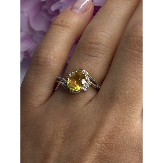 925 STERLING SILVER CITRINE & BERYL RING SIZE 7