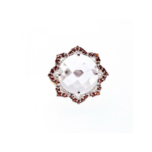 925 STERLING SILVER WITH GILDING MORGANITE & GARNET "FLOWER" RING SIZE 7