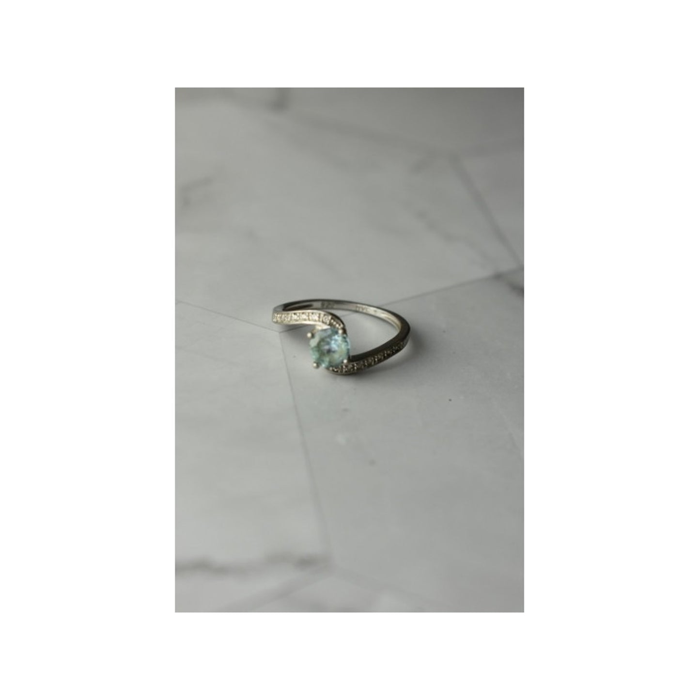925 STERLING SILVER BLUE SPINEL & CZ RING SIZE 8.5
