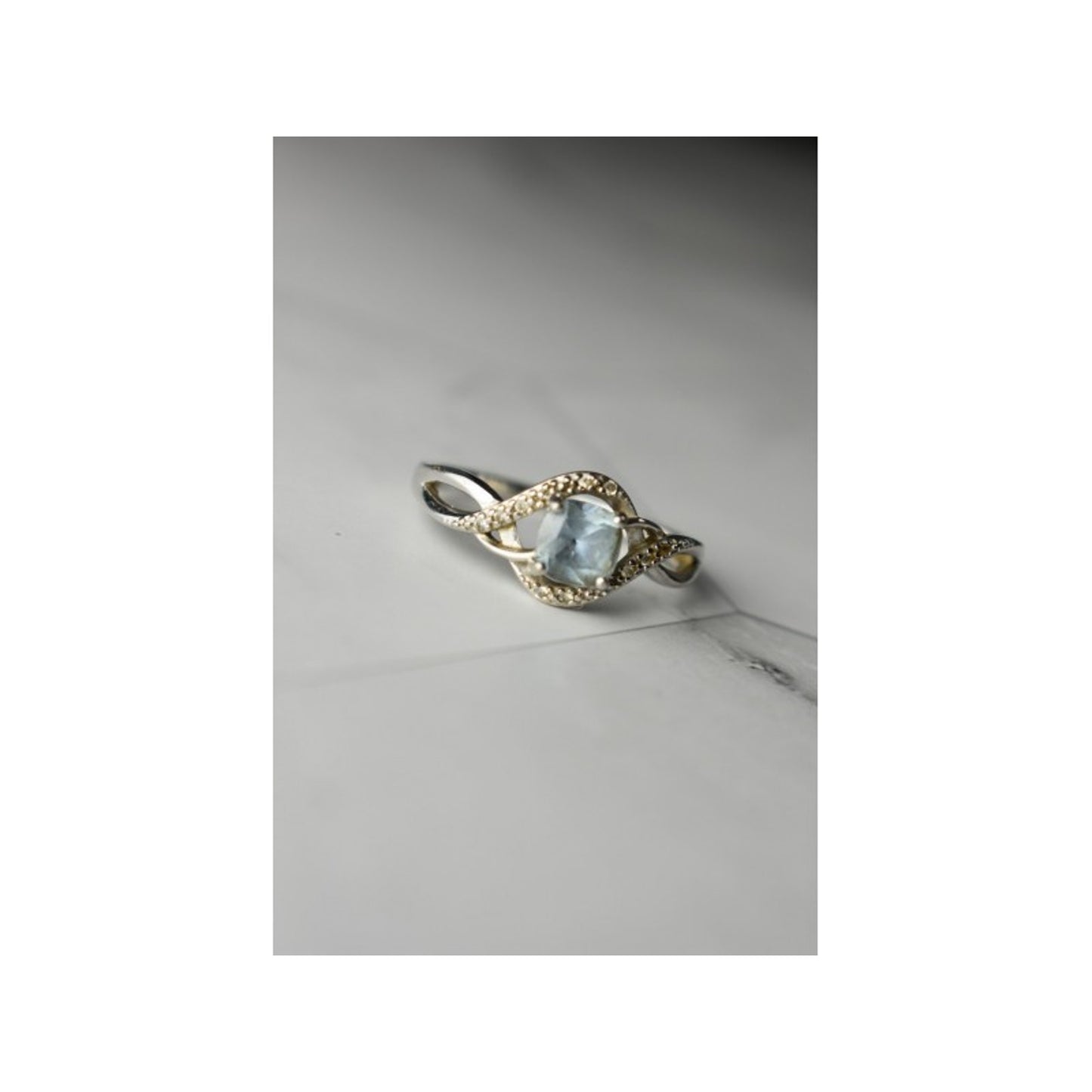 925 STERLING SILVER BLUE SPINEL & CZ RING SIZE 9