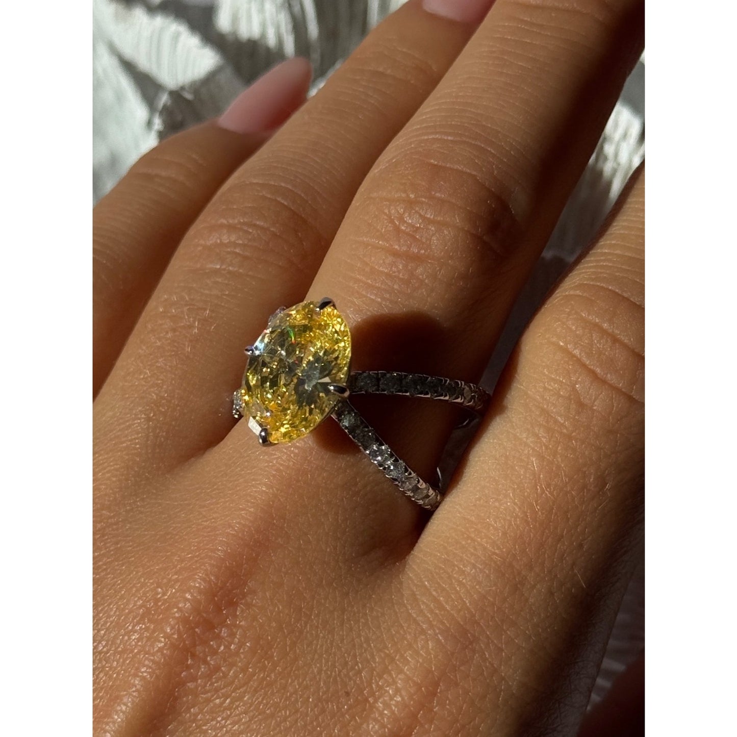 Shiny 925 Sterling Silver Citrine & Beryl Ring Size 10