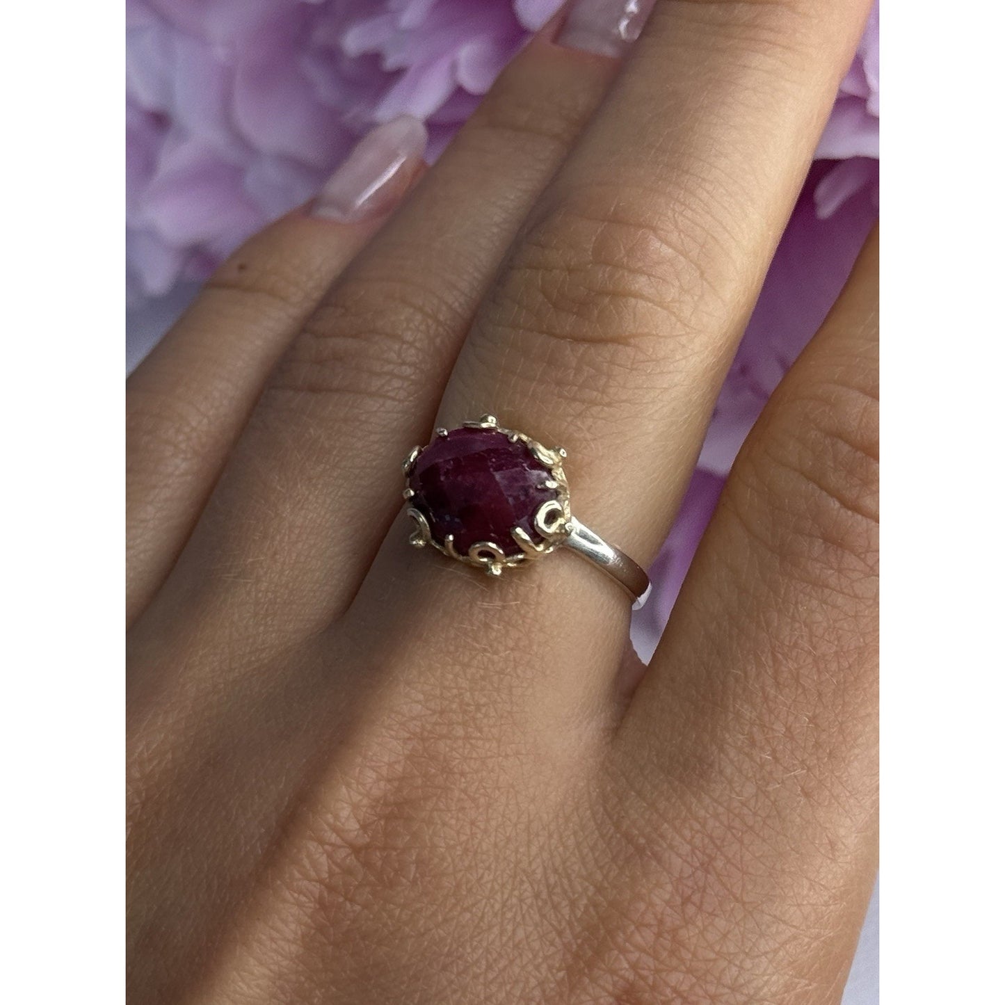925 STERLING SILVER GOLD PLATED PART RUBY RING SIZE 8