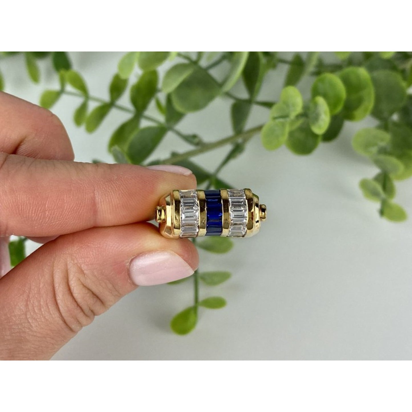925 STERLING SILVER GOLD PLATED SAPPHIRES & CZ RING SIZE 7