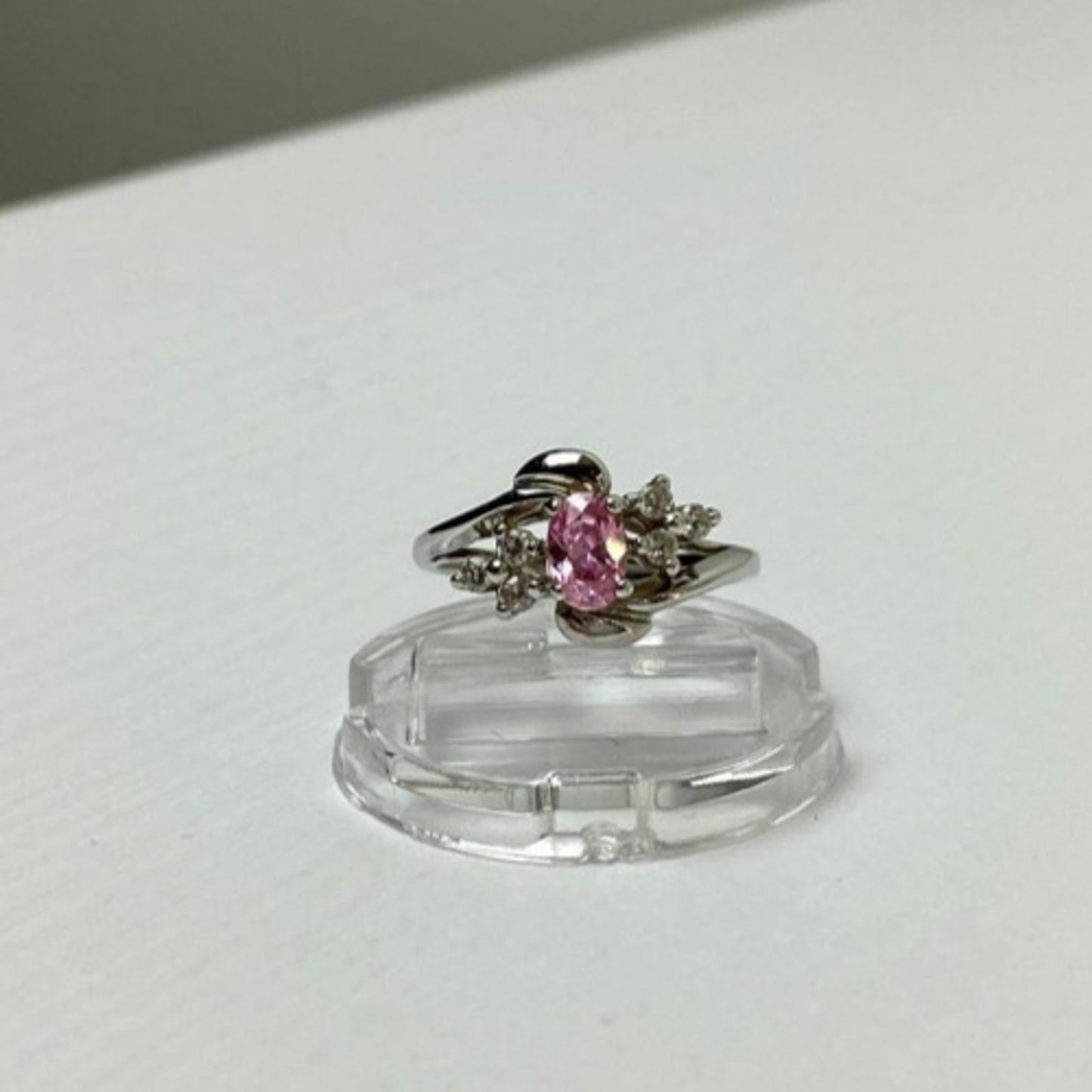 925 STERLING SILVER MORGANITE & CZ RING SIZE 6.5