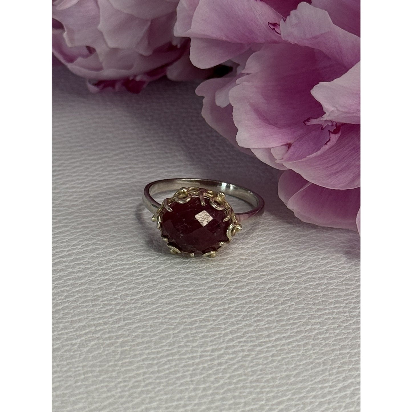 925 STERLING SILVER GOLD PLATED PART RUBY RING SIZE 8