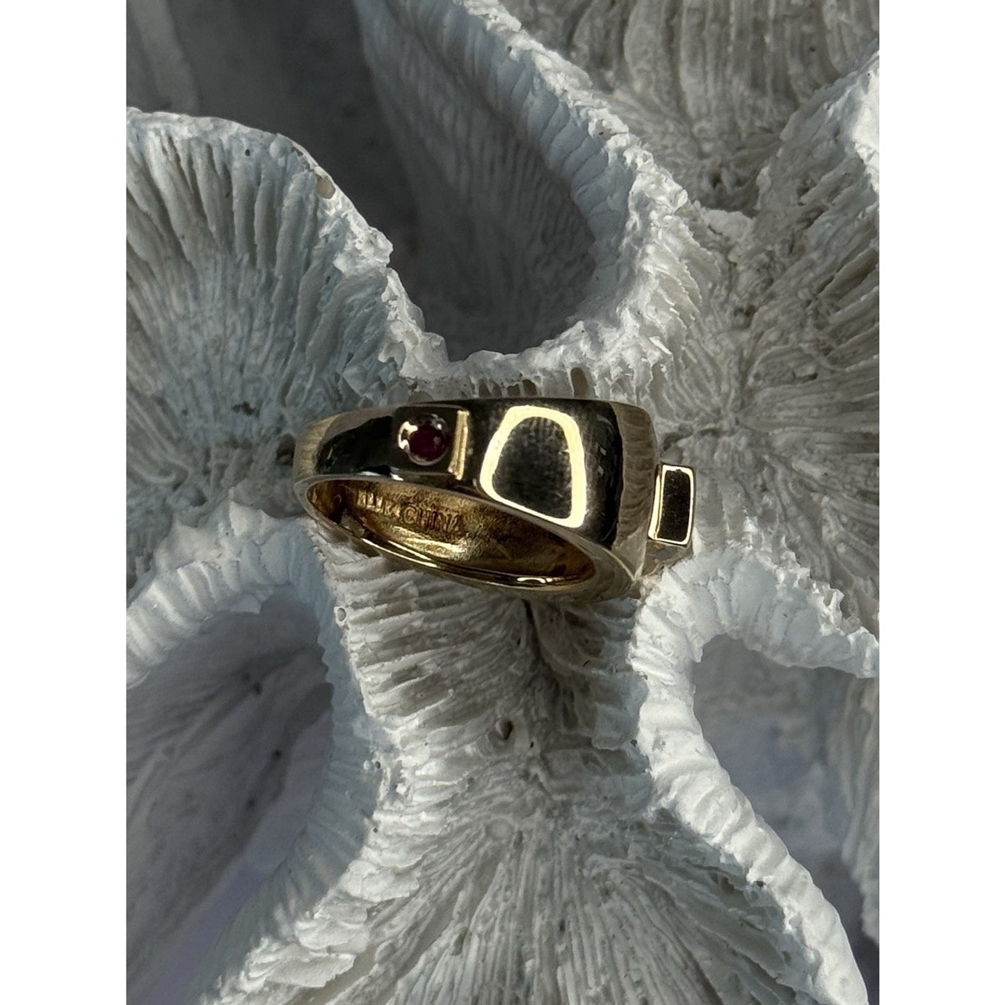 925 STERLING SILVER GOLD PLATED BERYL & RUBY RING SIZE 7