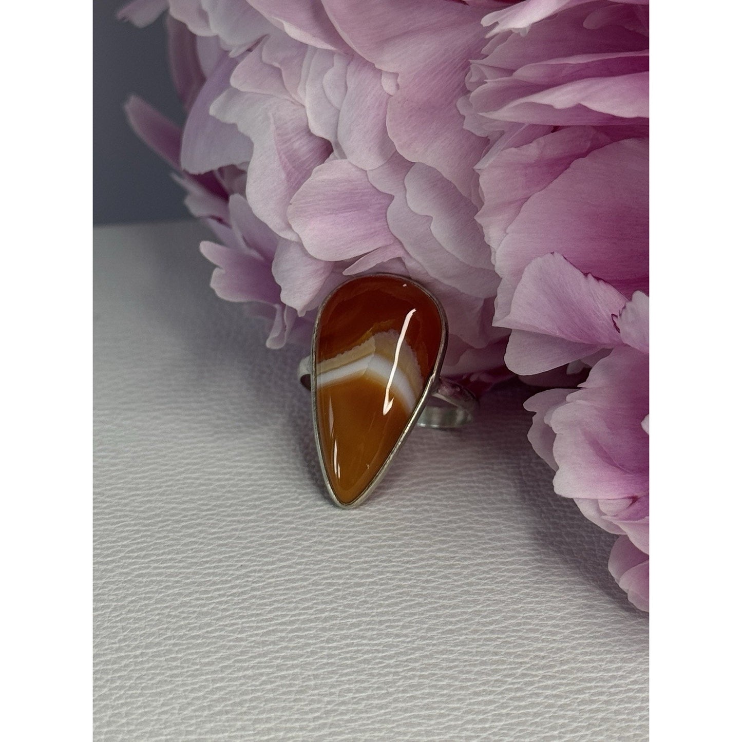 925 STERLING SILVER AGATE RING SIZE 7.5