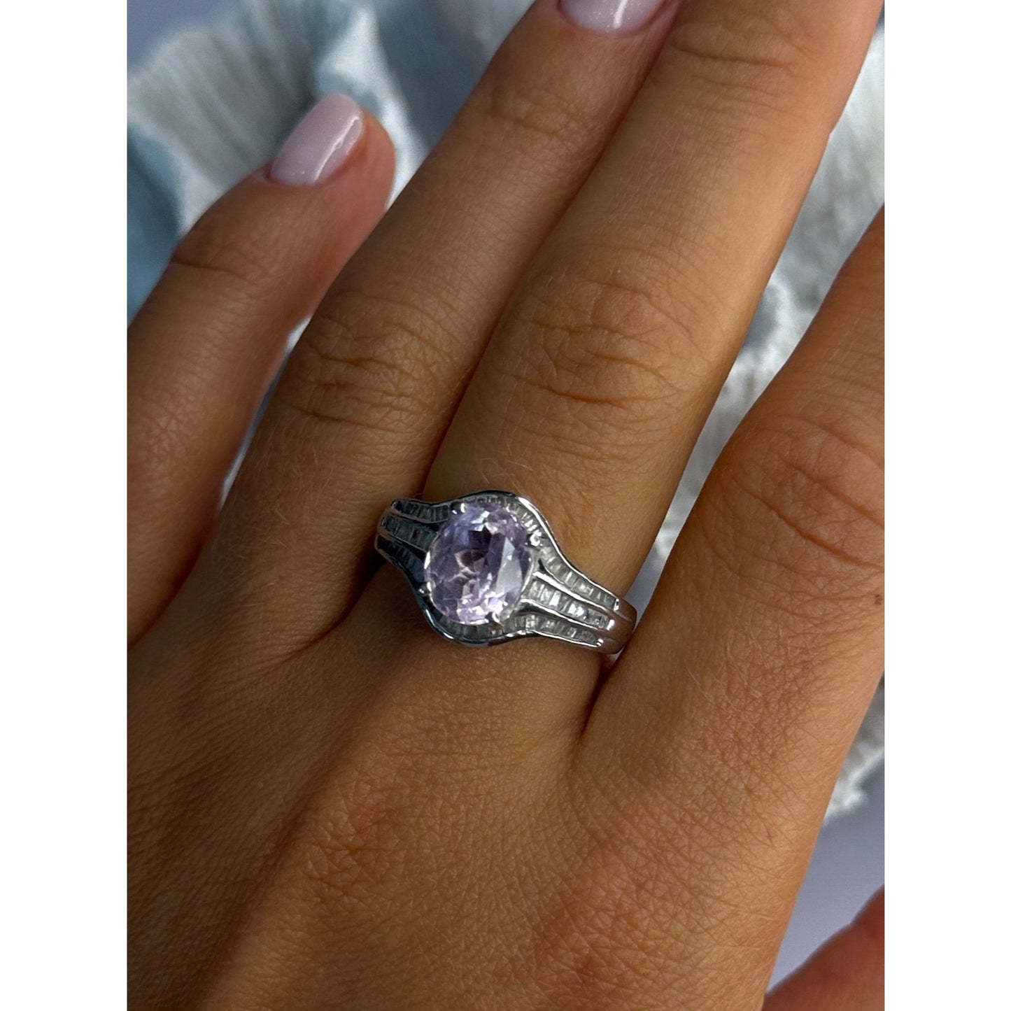 925 STERLING SILVER MORGANITE & BERYL RING SIZE 8