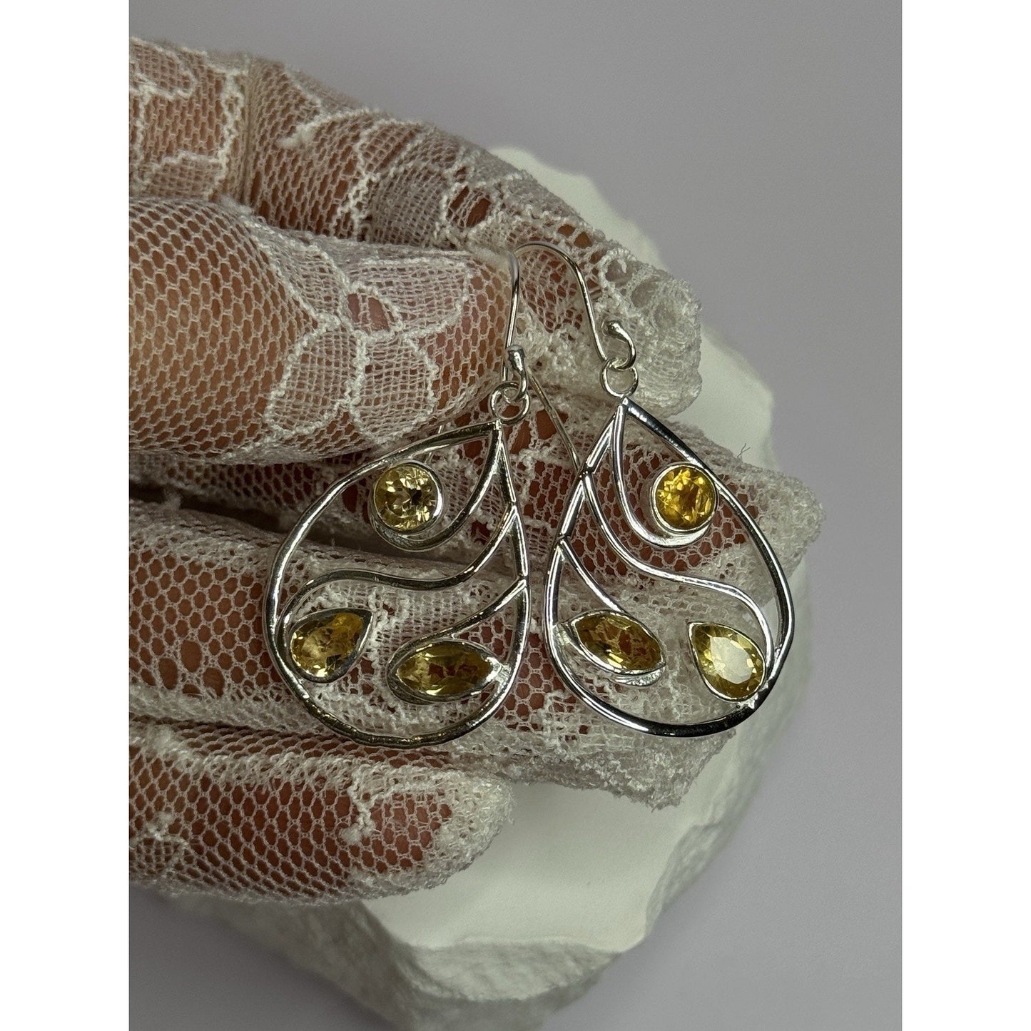 925 STERLING SILVER CITRINE EARRINGS LENGTH 1.8 INCH