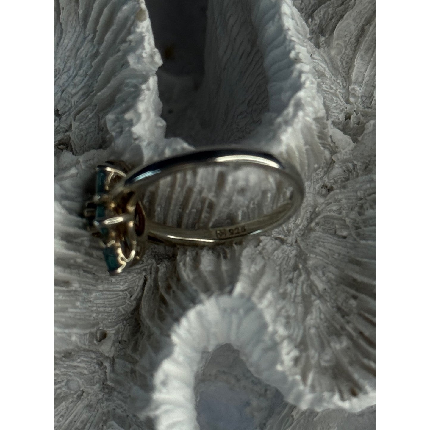 925 STERLING SILVER AQUAMARINE FLOWER RING SIZE 7