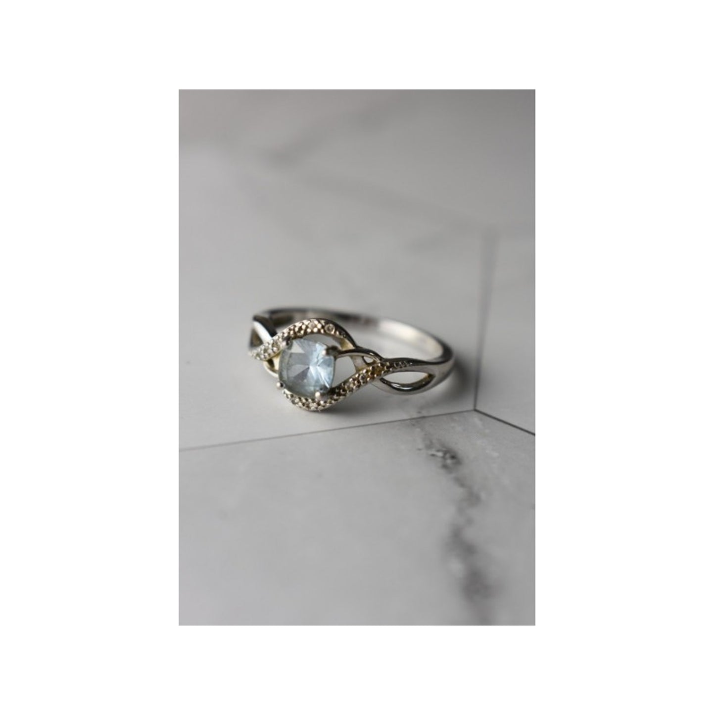 925 STERLING SILVER BLUE SPINEL & CZ RING SIZE 9