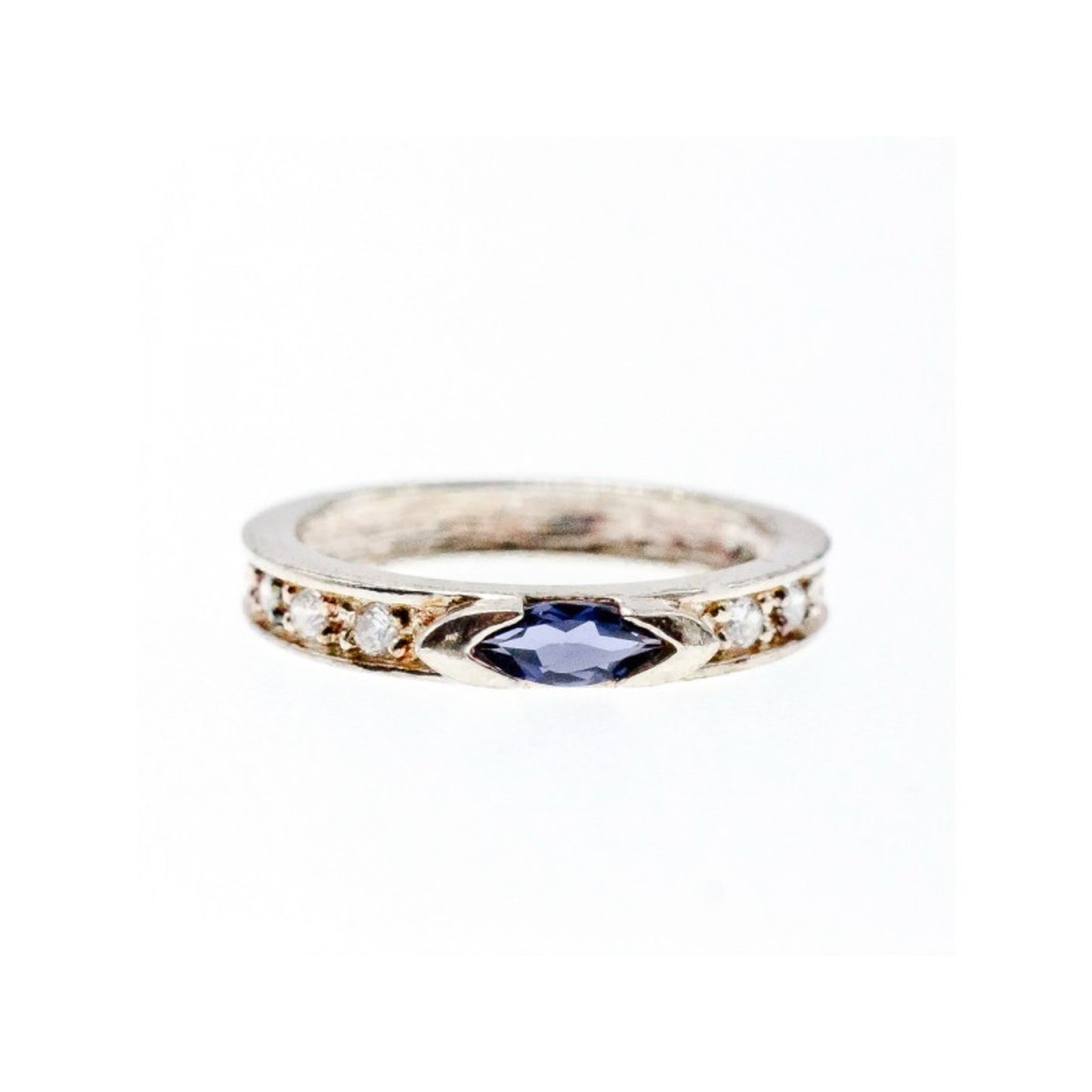 925 STERLING SILVER IOLITE & CZ BAND RING SIZE 6.5