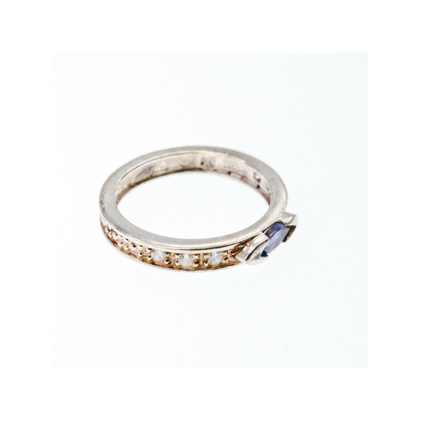 925 STERLING SILVER IOLITE & CZ BAND RING SIZE 6.5