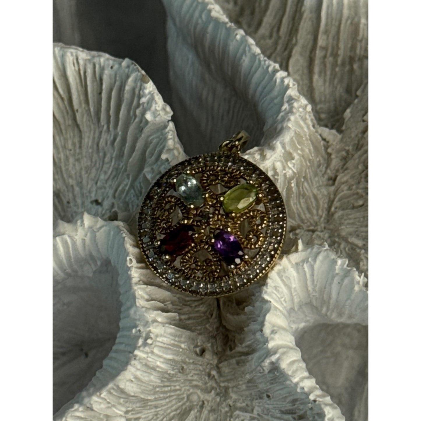 925 STERLING SILVER GOLD PLATED TOPAZ PERIDOT GARNET AMETHYST PENDANT