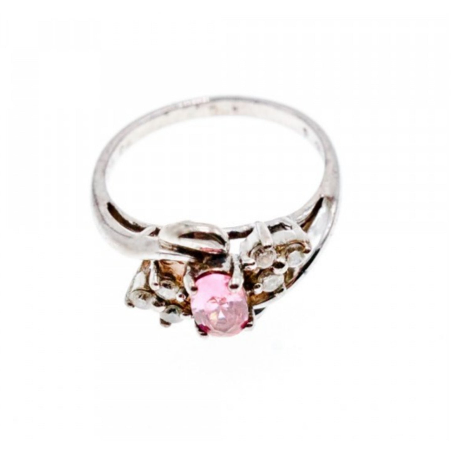 925 STERLING SILVER MORGANITE & CZ RING SIZE 6.5