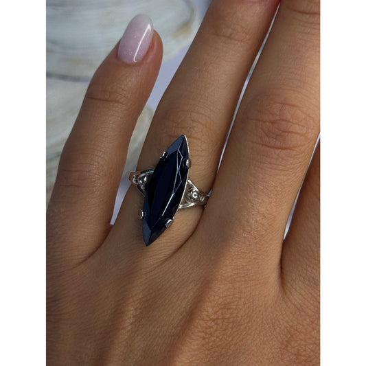 Vintage 925 Sterling Silver Hematite Ring Size 6.5