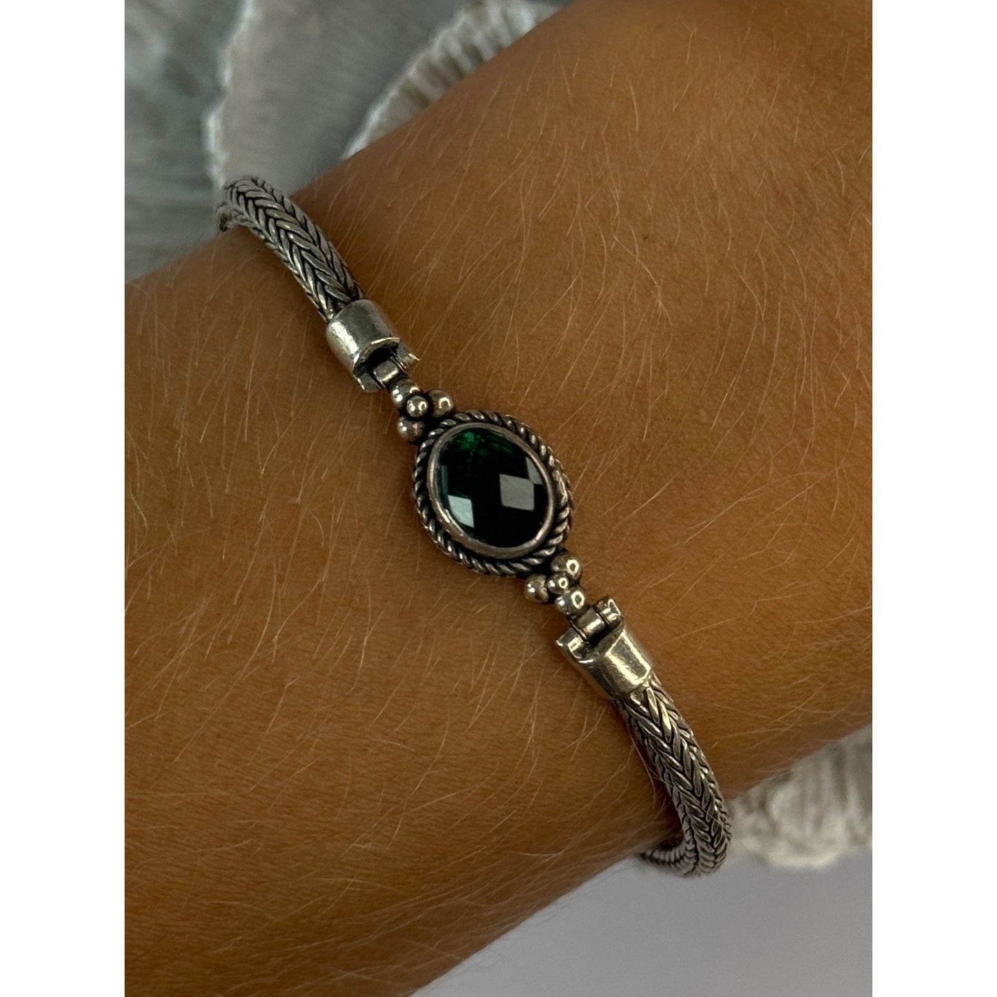 925 Sterling Silver Emerald Bracelet Length 7/7.5