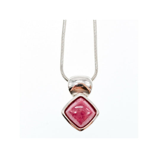 925 Sterling Silver Pink Agate Chain with Pendant Italy