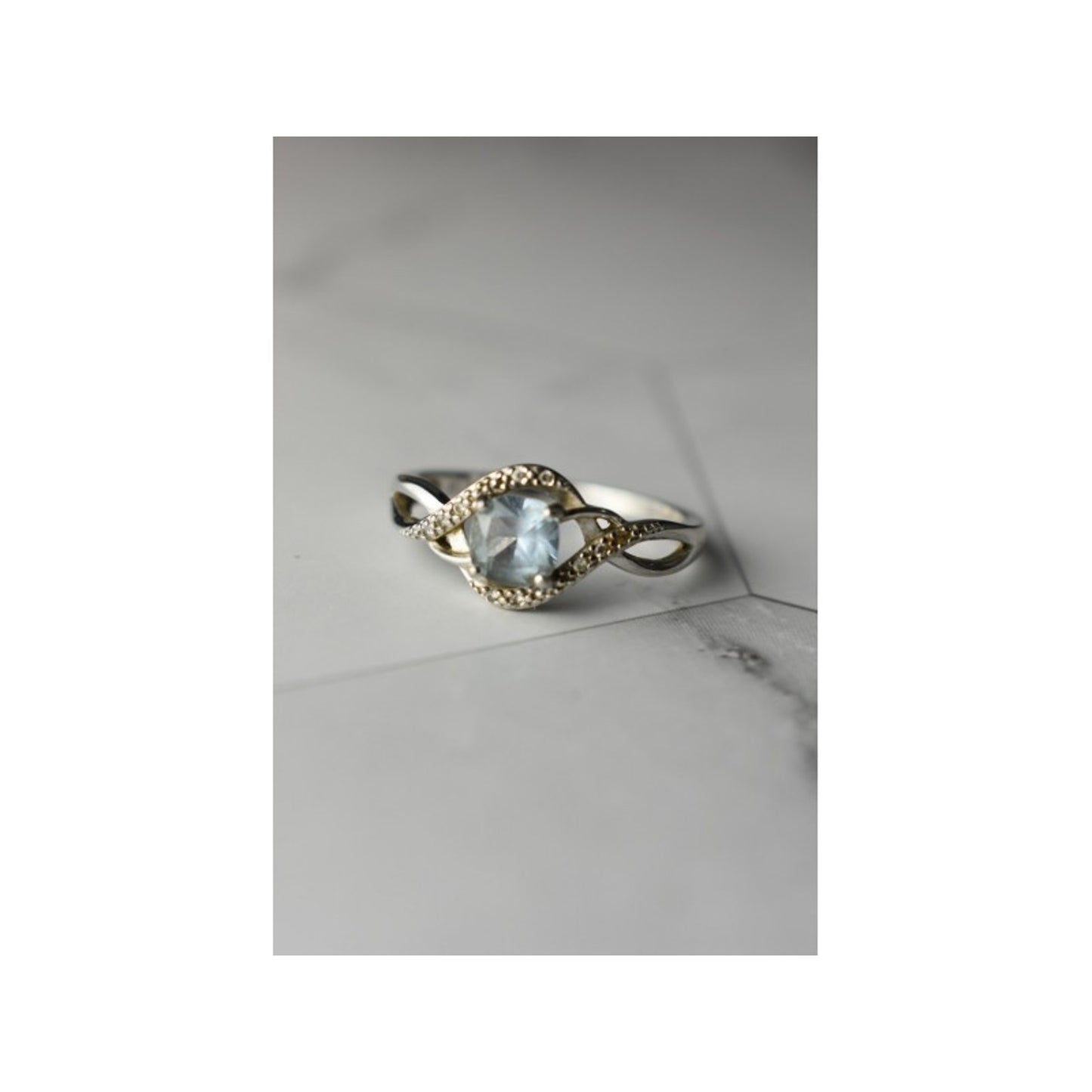 925 STERLING SILVER BLUE SPINEL & CZ RING SIZE 9