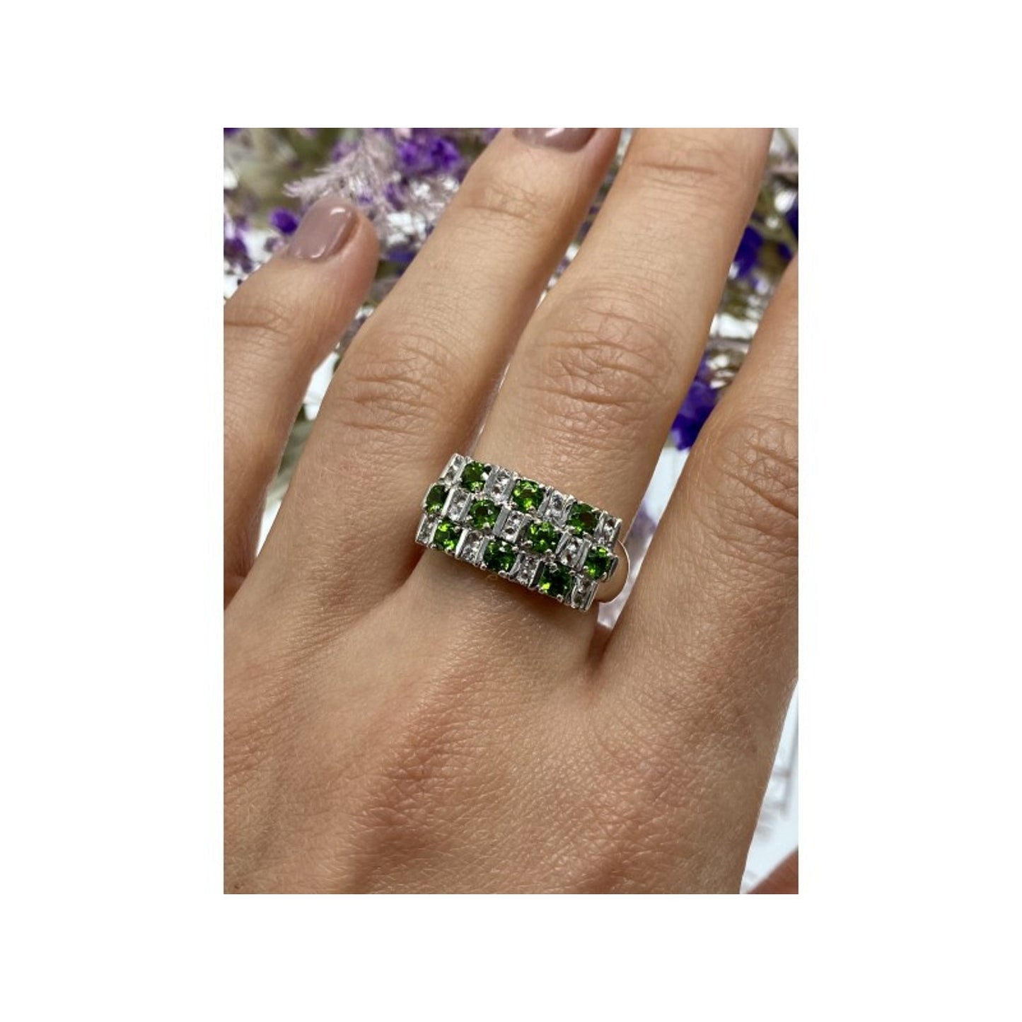 925 STERLING SILVER PERIDOT & WHITE SPINEL RING SIZE 9
