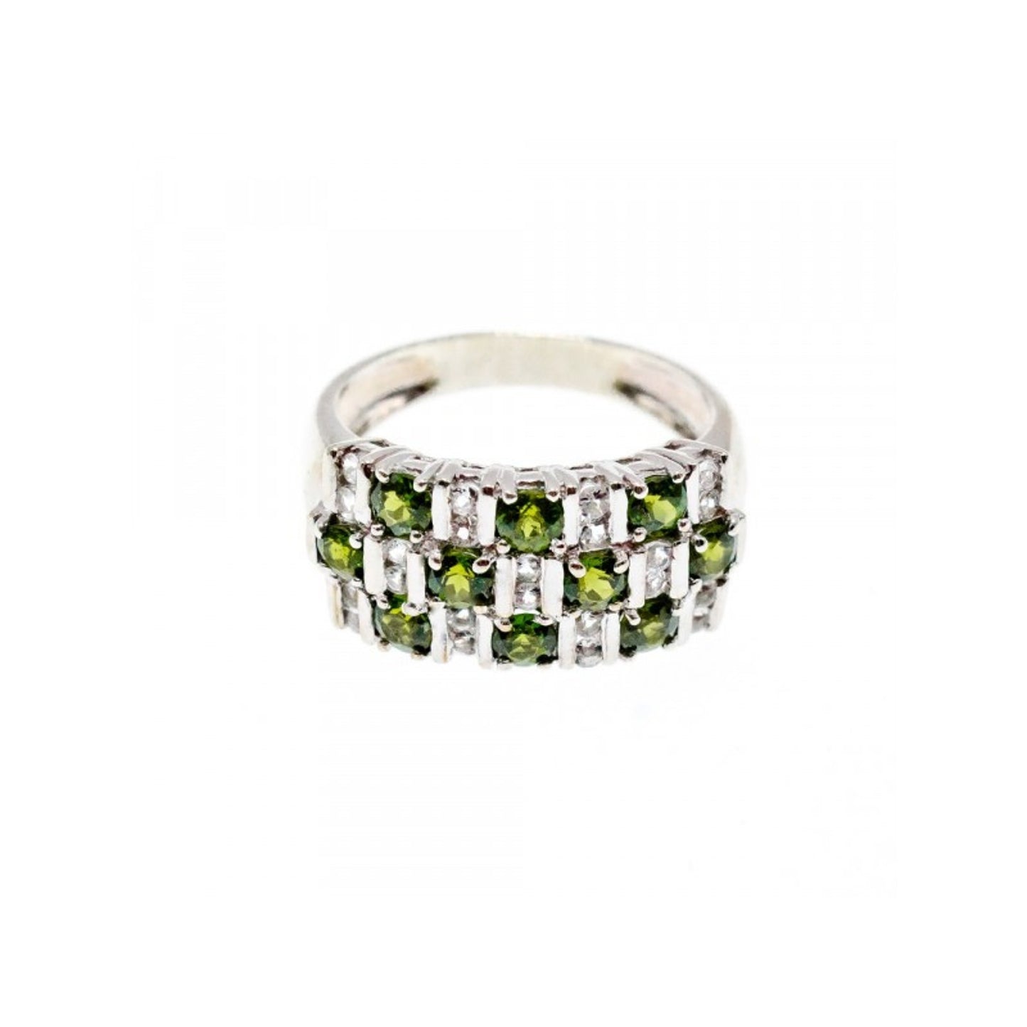925 STERLING SILVER PERIDOT & WHITE SPINEL RING SIZE 9