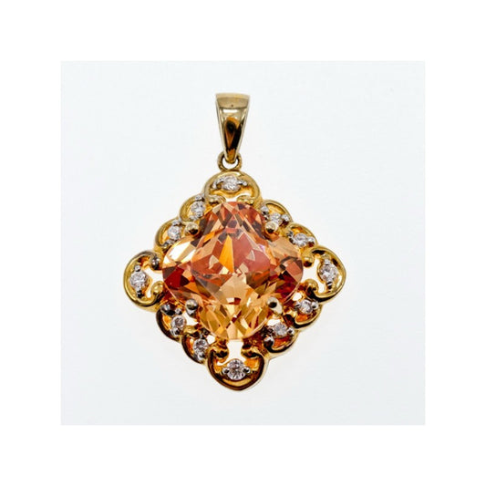 925 Sterling Silver Gold Plated Heliodor & CZ Pendant
