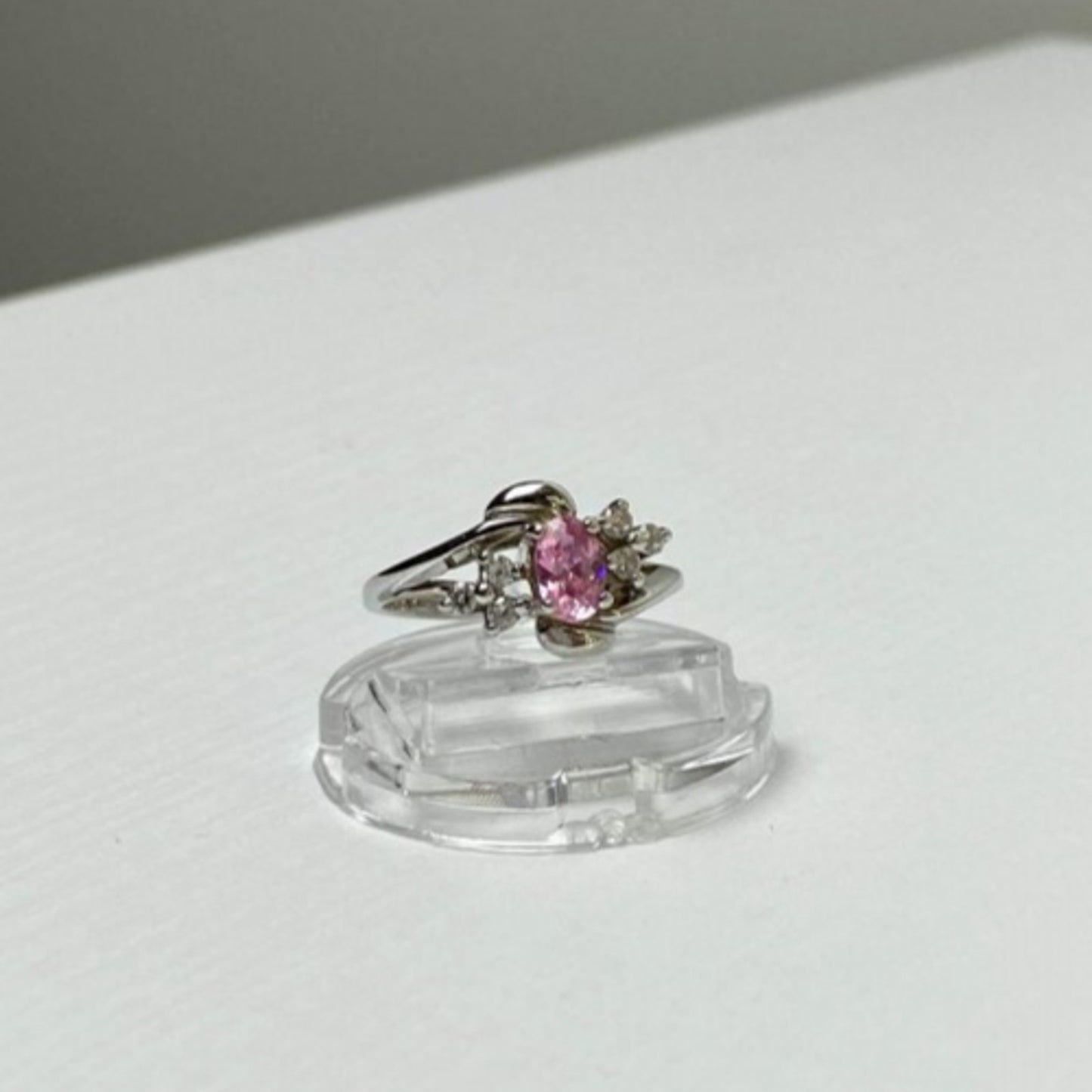 925 STERLING SILVER MORGANITE & CZ RING SIZE 6.5