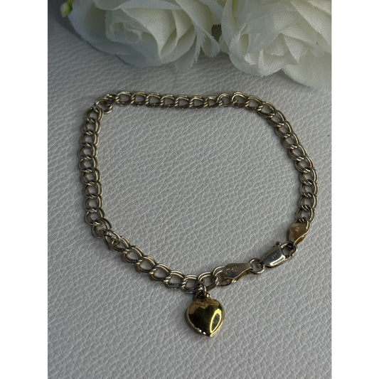 925 STERLING SILVER 14K YELLOW GOLD HEART ITALY BRACELET LENGTH 7