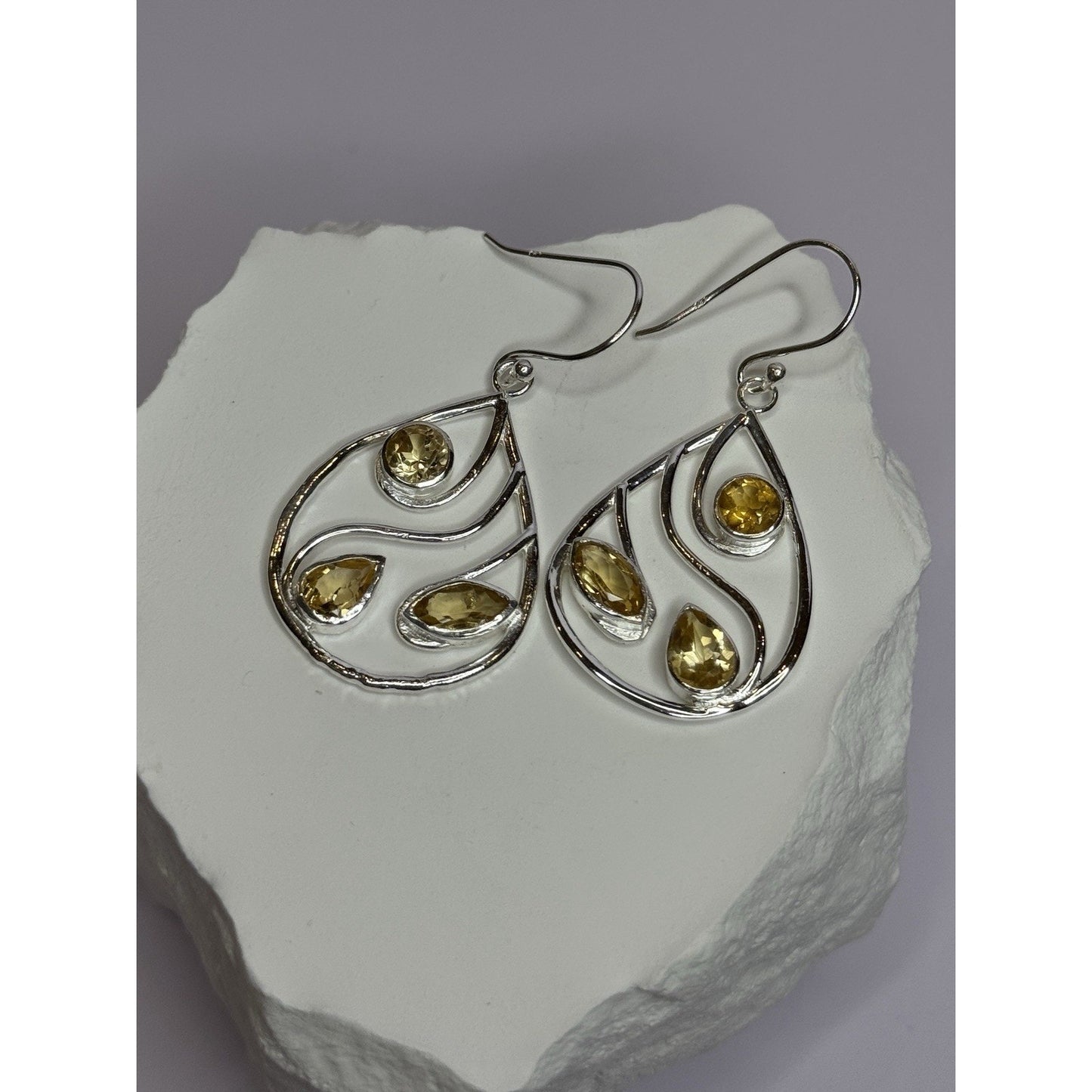925 STERLING SILVER CITRINE EARRINGS LENGTH 1.8 INCH
