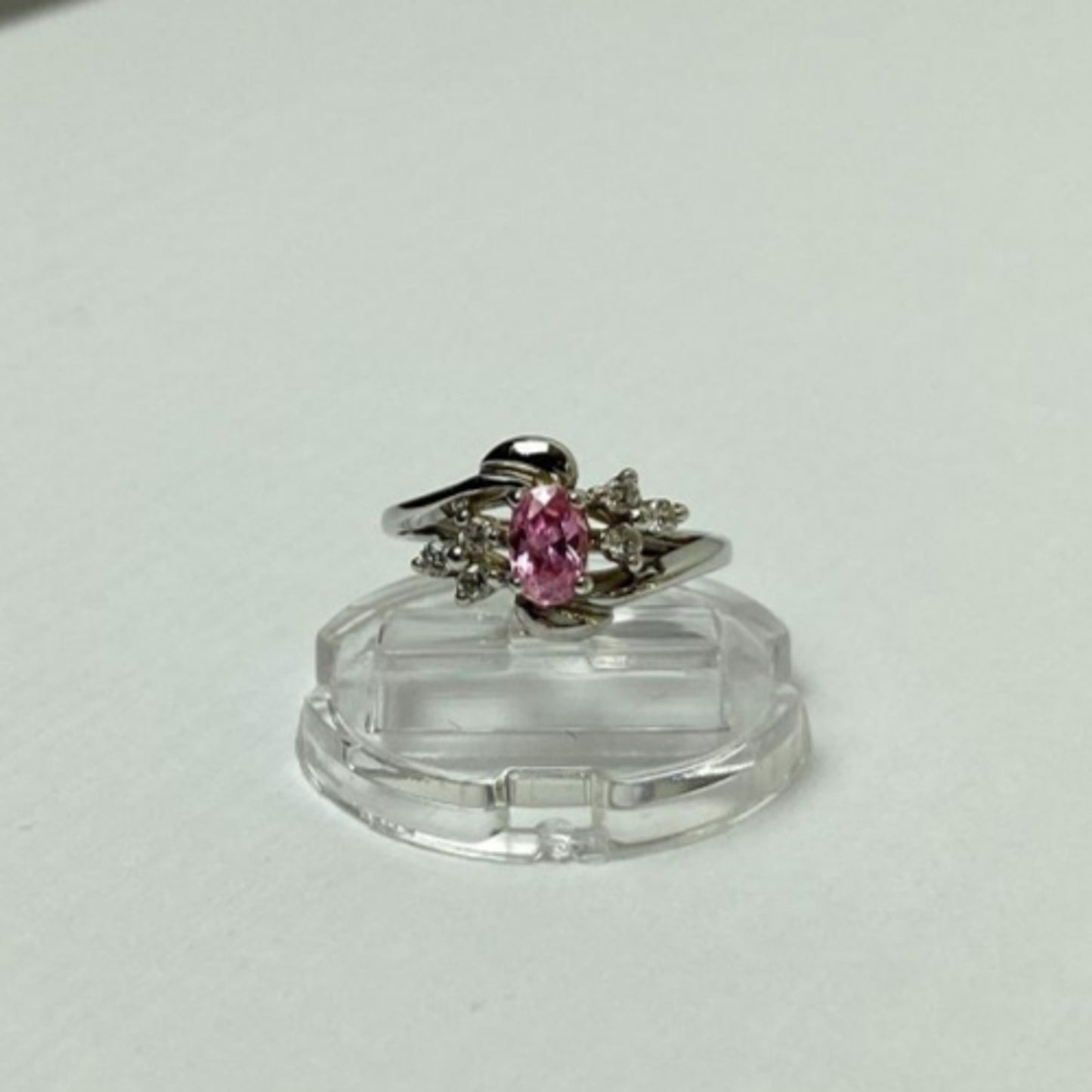 925 STERLING SILVER MORGANITE & CZ RING SIZE 6.5