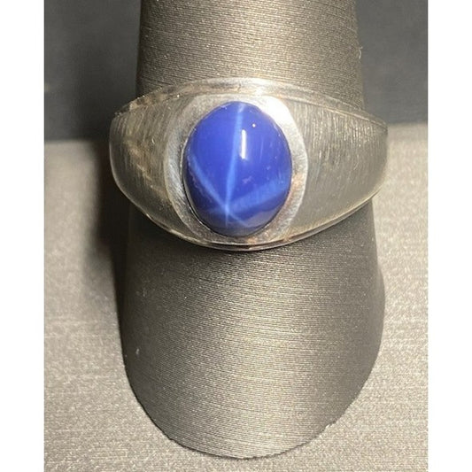 MEN'S 925 STERLING SILVER AND STAR SAPPHIRE RING SIZE 9.5 SKY