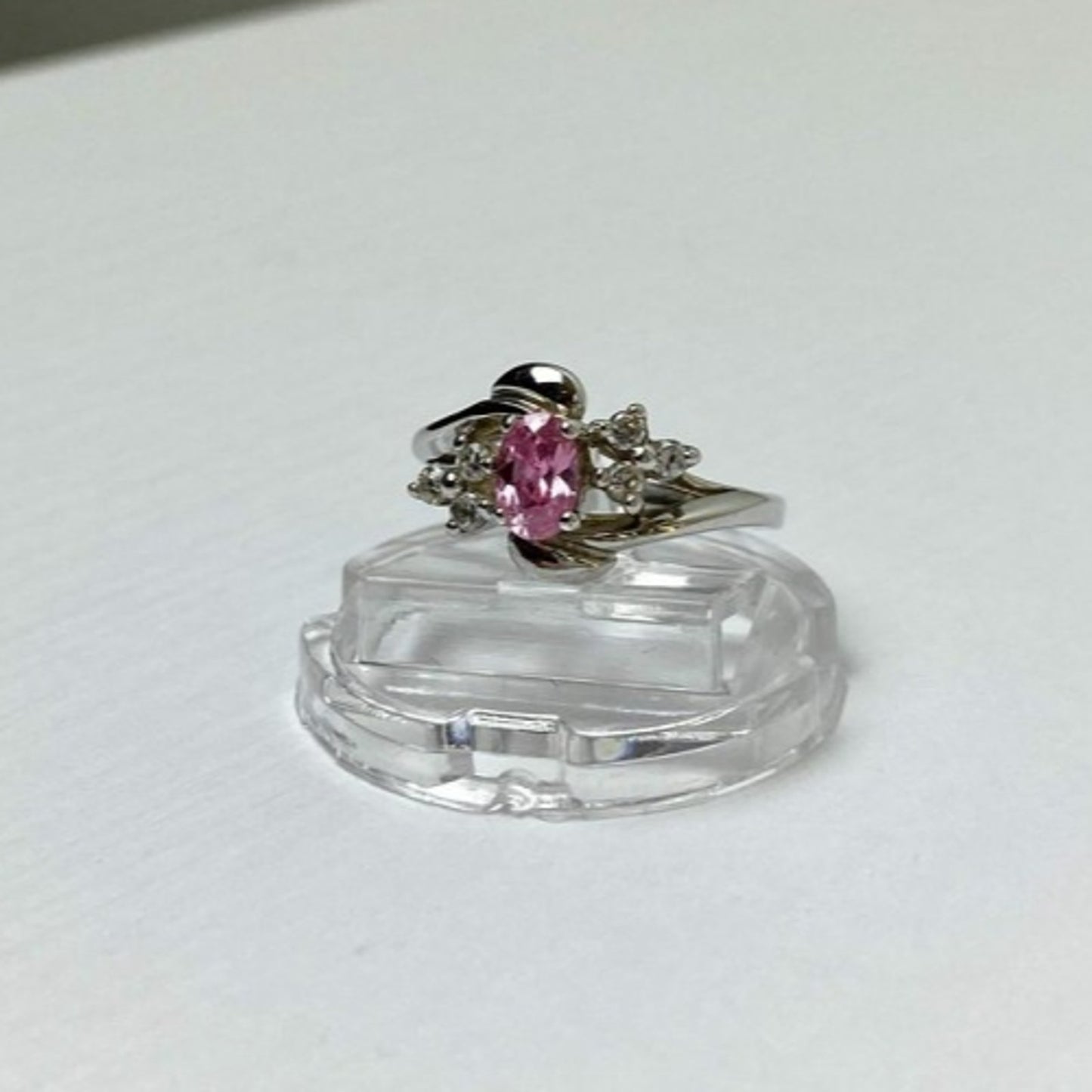 925 STERLING SILVER MORGANITE & CZ RING SIZE 6.5