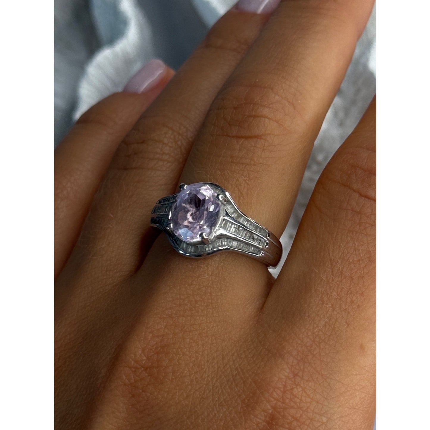 925 STERLING SILVER MORGANITE & BERYL RING SIZE 8