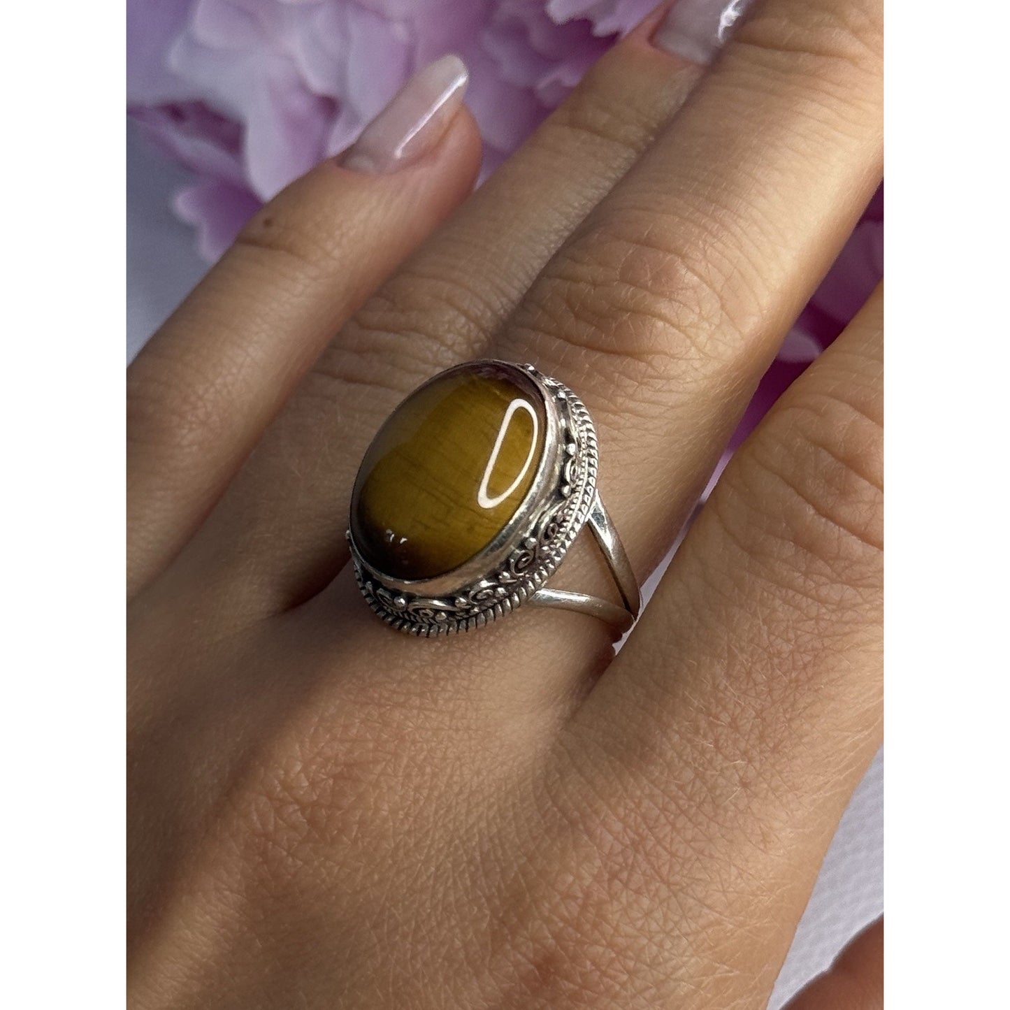 VINTAGE 925 STERLING SILVER TIGER EYE RING SIZE 9