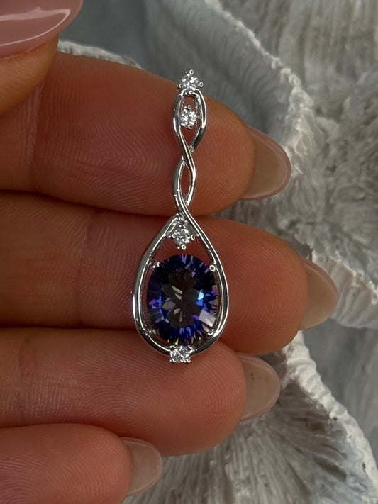 925 Sterling Silver Mystic Topaz & Beryl Pendant Length 1.40 Inch