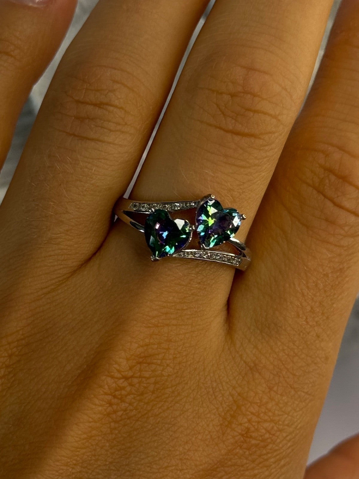 925 Sterling Silver Alexandrite Heart & Beryl Ring Size 10