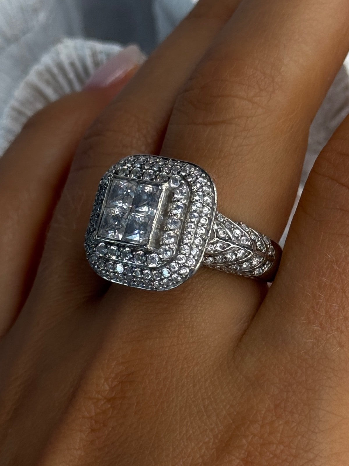 925 Sterling Silver White Tourmaline Ring Size 9