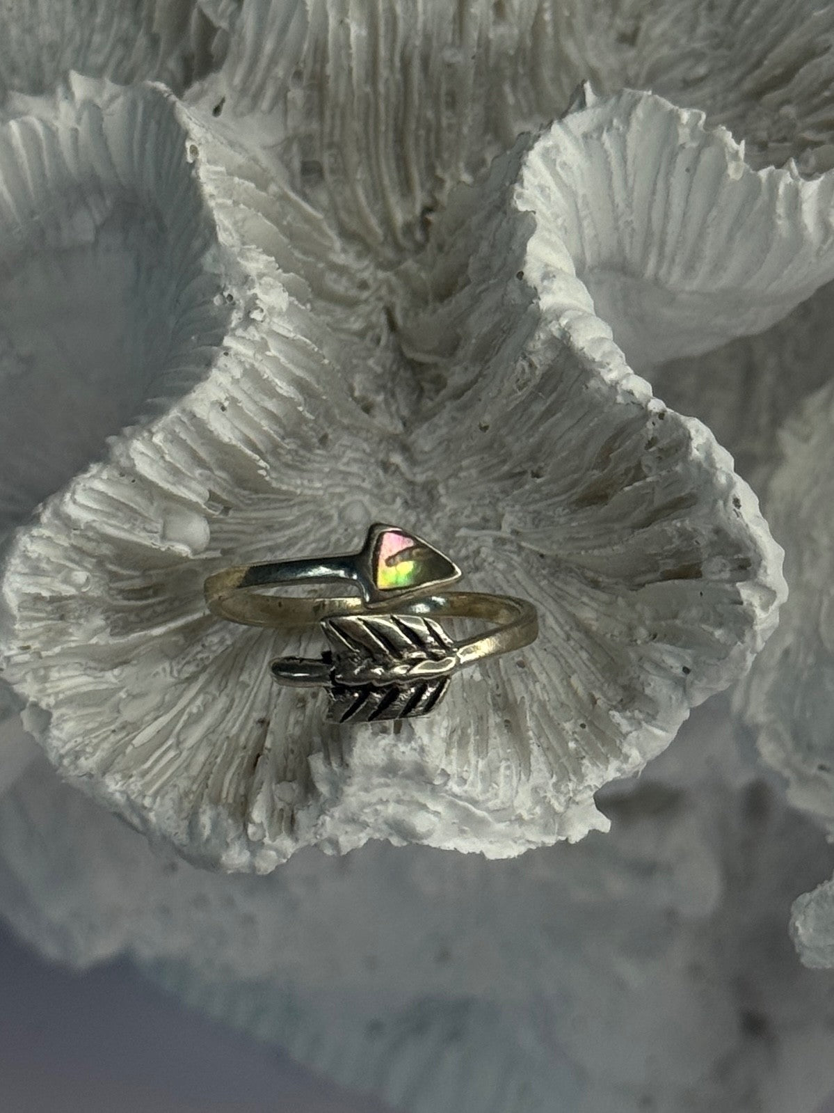 925 Sterling Silver Abalone Ring Sizable 5