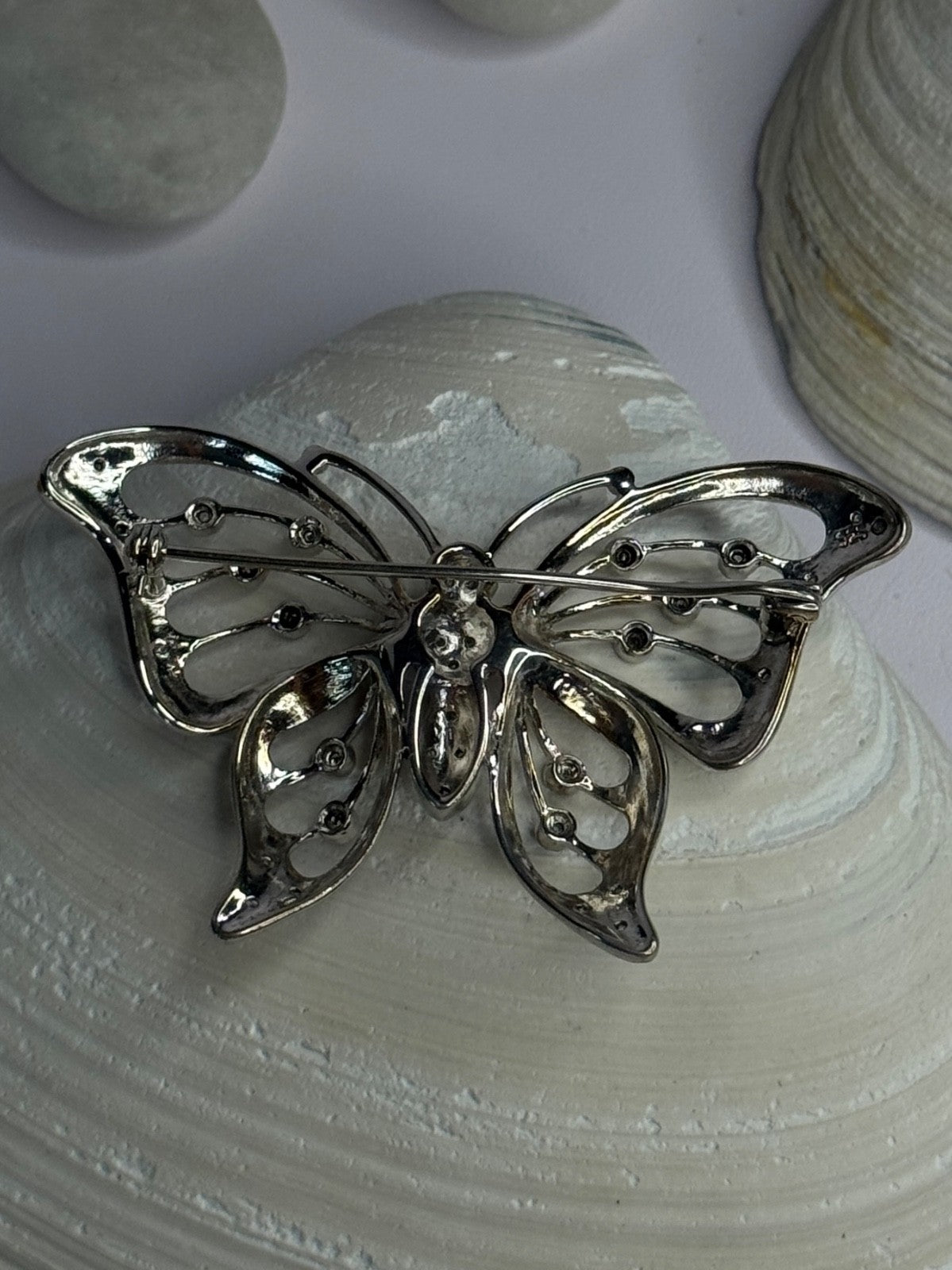 925 Sterling Silver Butterfly Beryl Brooch Length 1.30 Inch