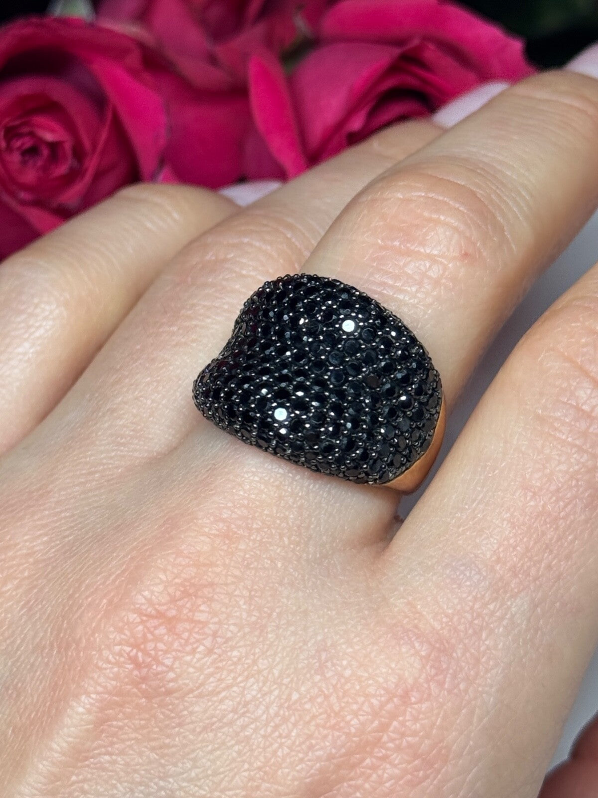 925 Sterling Silver Gold Plated Black Spinel Ring Size 8.5