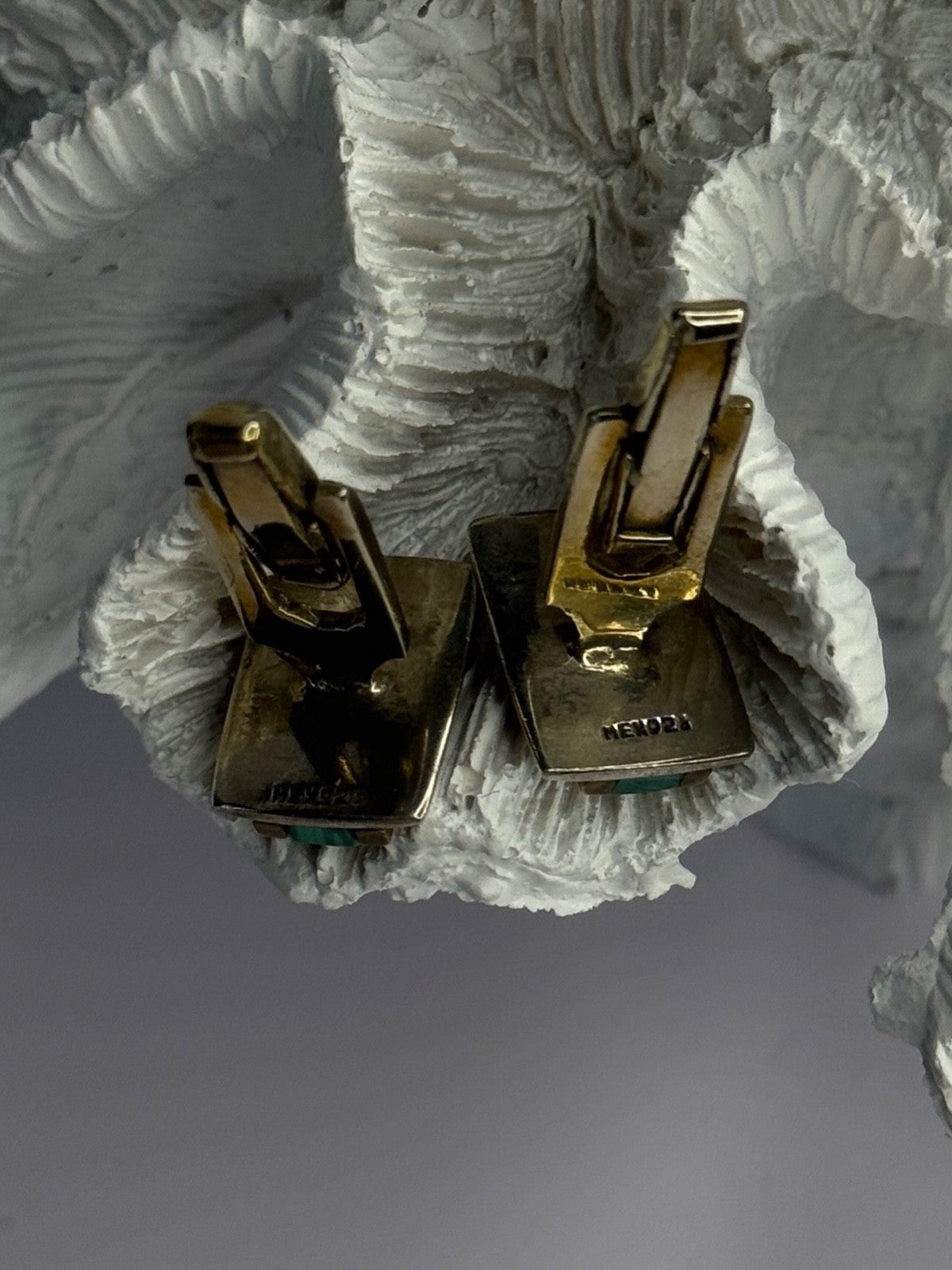925 Sterling Silver Gold Plated Part Malachite Cufflinks