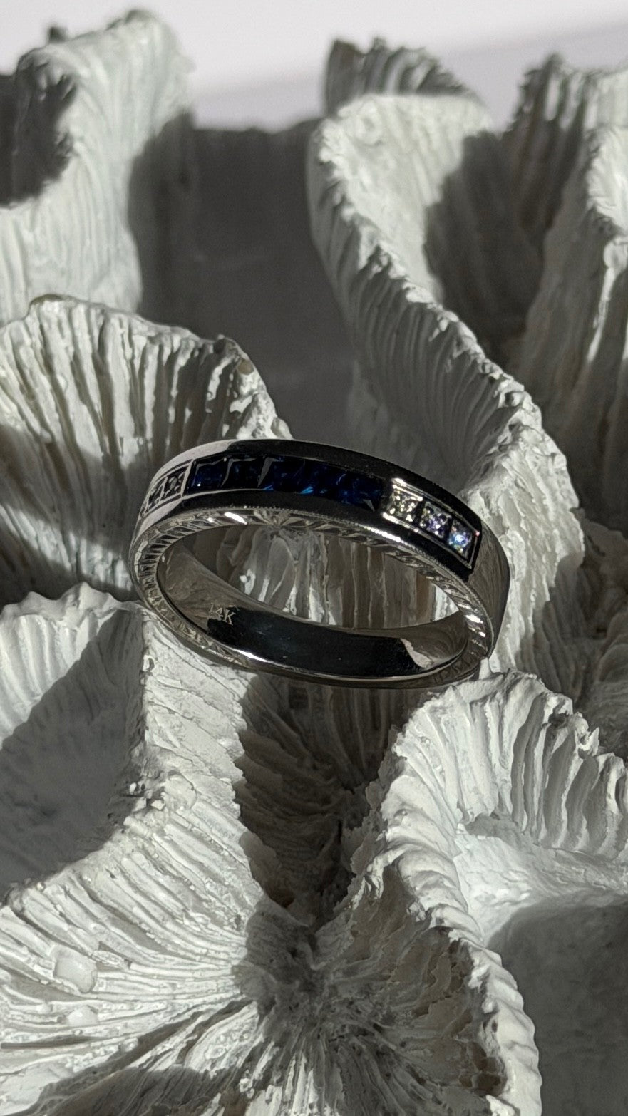 14K White Gold Sapphire & Diamond Ring Size 10.5