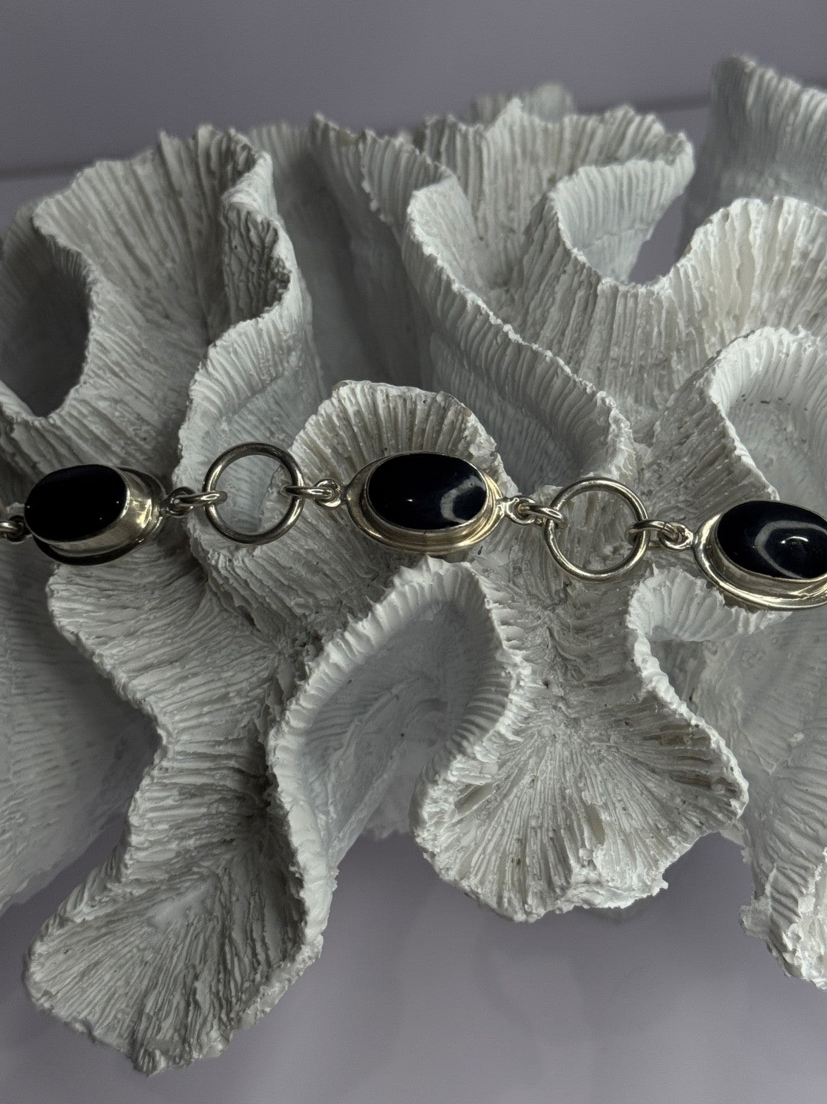 Vintage 925 Sterling Silver Onyx Bracelet Length 7