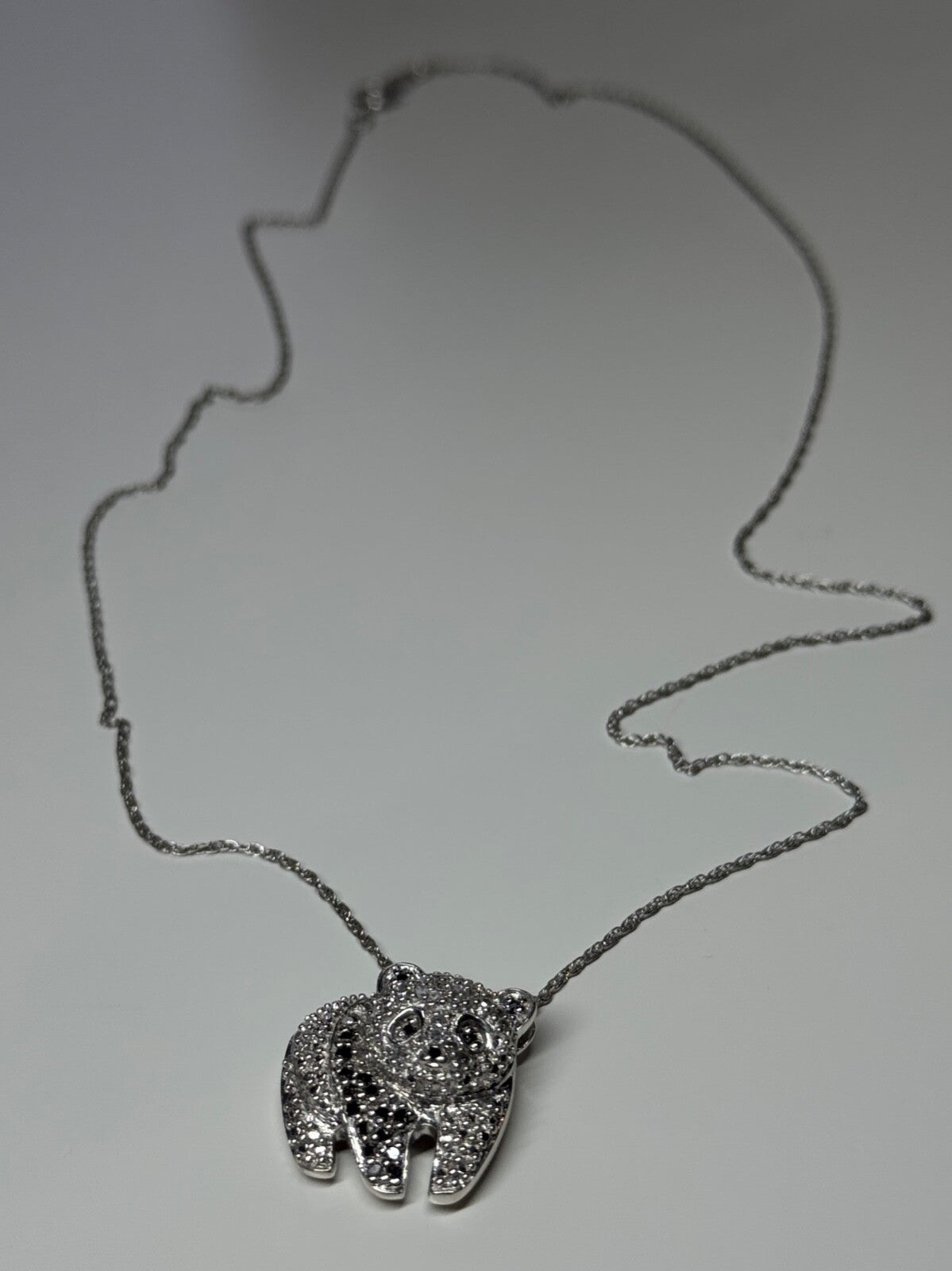 925 Sterling Silver CZ "Panda" Necklace Length 18 In