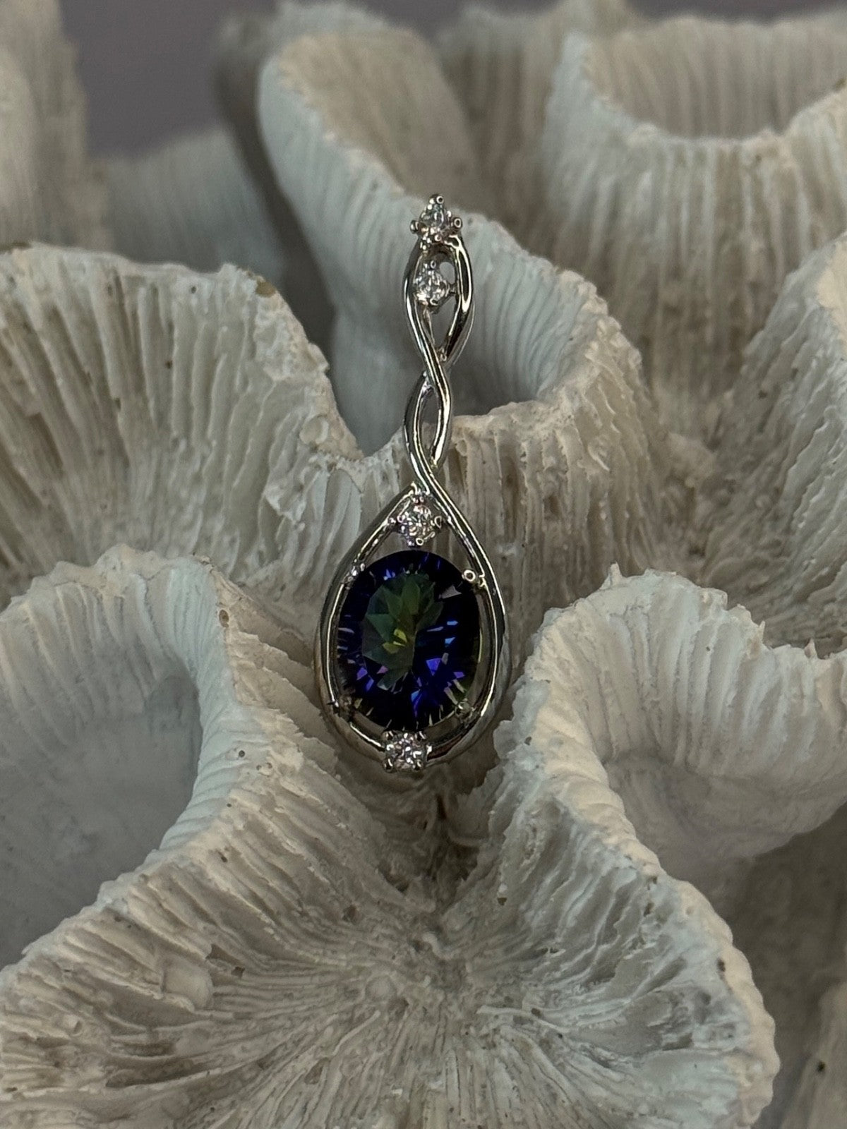 925 Sterling Silver Mystic Topaz & Beryl Pendant Length 1.40 Inch